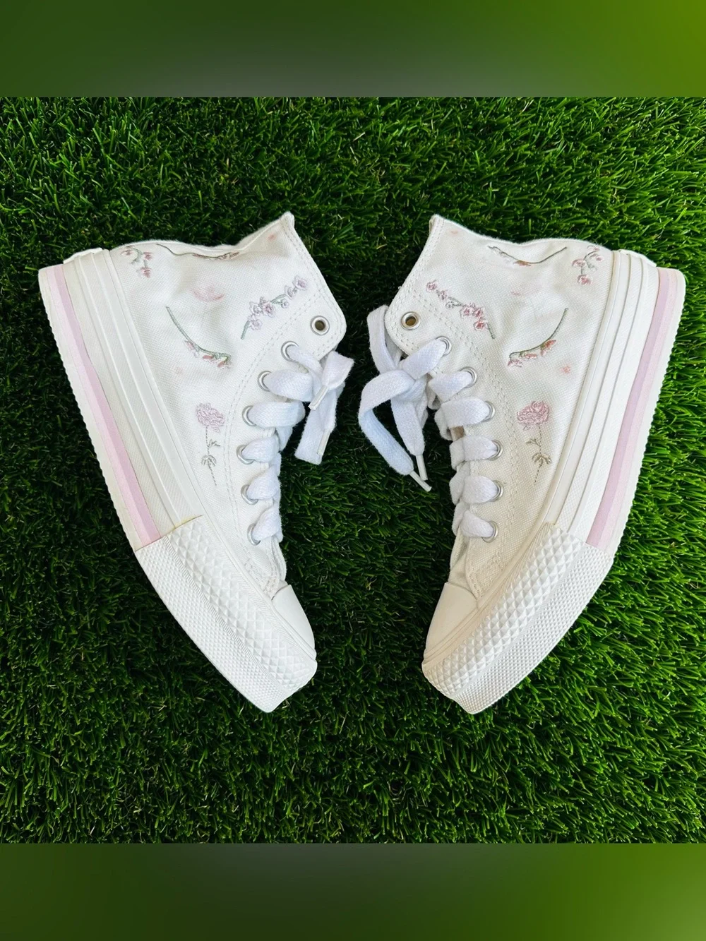 Converse White High-Top Sneakers with Pink Floral Accents